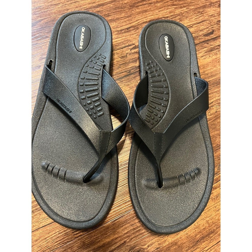 Okabashi Women's Rubber Flip Flops Size L‎ (9.5-10.5) Black Washable Beach Shoes